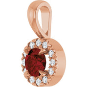 14K Rose 4 mm Natural Mozambique Garnet & .05 CTW Natural Diamond Halo-Style Pendant