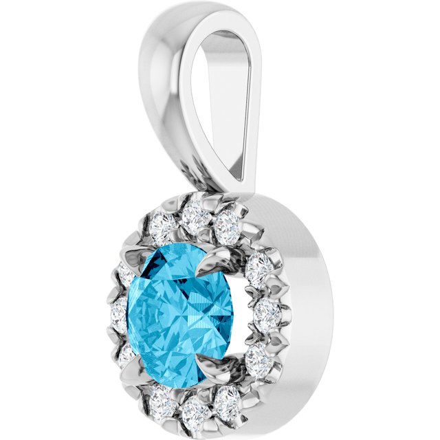 14K White 4 mm Natural Aquamarine & .05 CTW Natural Diamond Halo-Style Pendant