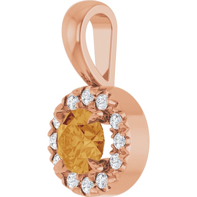 14K Rose 4 mm Natural Citrine & .05 CTW Natural Diamond Halo-Style Pendant