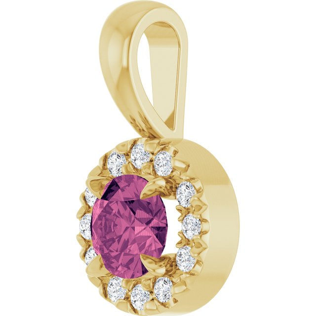 14K Yellow 4 mm Natural Pink Tourmaline & .05 CTW Natural Diamond Halo-Style Pendant