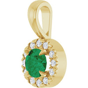 14K Yellow 4 mm Lab-Grown Emerald & .05 CTW Natural Diamond Halo-Style Pendant