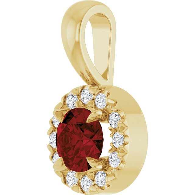 14K Yellow 4 mm Natural Mozambique Garnet & .05 CTW Natural Diamond Halo-Style Pendant
