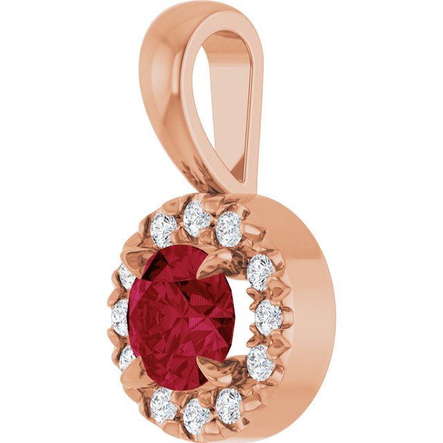 14K Rose 4 mm Lab-Grown Ruby & .05 CTW Natural Diamond Halo-Style Pendant