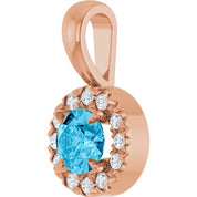 14K Rose 4 mm Natural Aquamarine & .05 CTW Natural Diamond Halo-Style Pendant