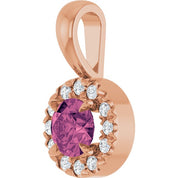 14K Rose 4 mm Natural Pink Tourmaline & .05 CTW Natural Diamond Halo-Style Pendant