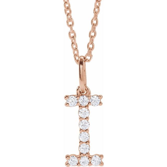 14K Rose 1/6 CTW Lab-Grown Diamond Initial I 16-18" Necklace