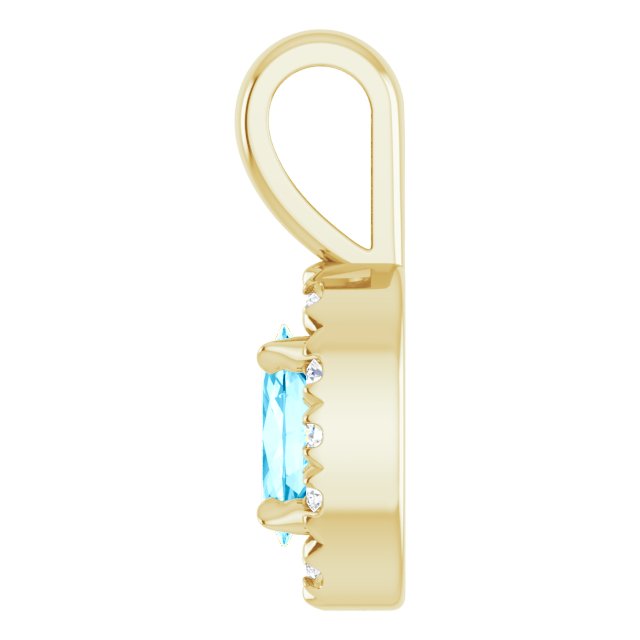14K Yellow 5x3 mm Natural Aquamarine & .05 CTW Natural Diamond Halo-Style Pendant