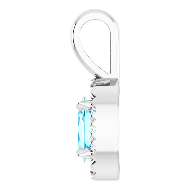 14K White 5x3 mm Natural Aquamarine & .05 CTW Natural Diamond Halo-Style Pendant
