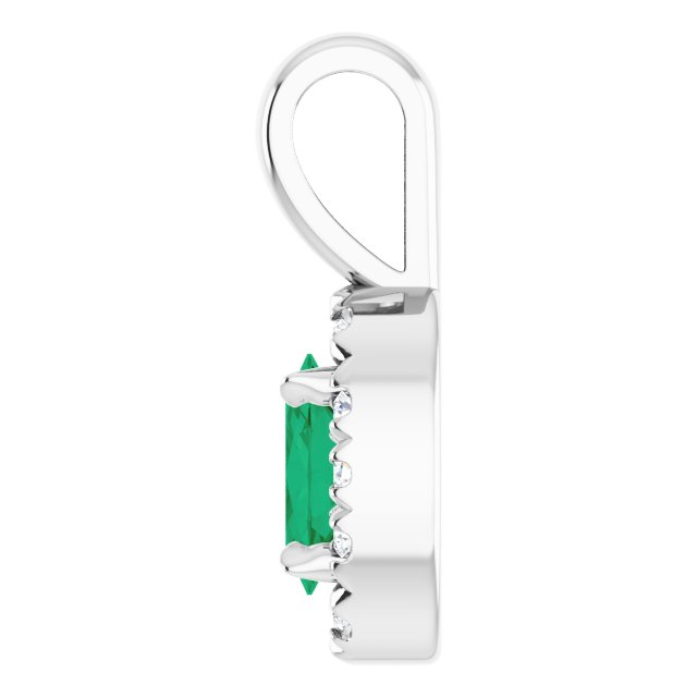 14K White 5x3 mm Natural Emerald & .05 CTW Natural Diamond Halo-Style Pendant