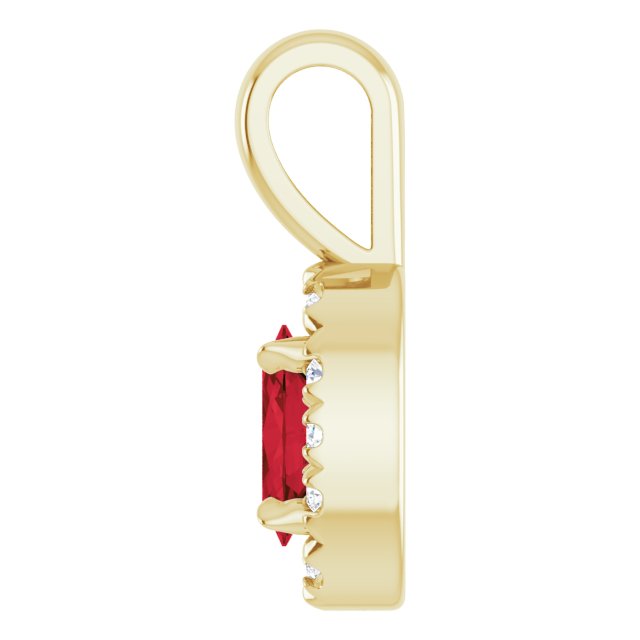 14K Yellow 5x3 mm Natural Mozambique Garnet & .05 CTW Natural Diamond Halo-Style Pendant