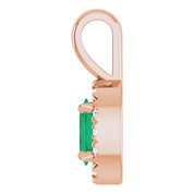 14K Rose 5x3 mm Natural Emerald & .05 CTW Natural Diamond Halo-Style Pendant