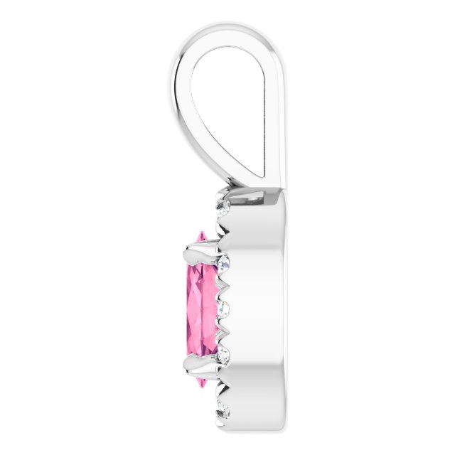 14K White 5x3 mm Natural Pink Tourmaline & .05 CTW Natural Diamond Halo-Style Pendant