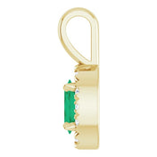14K Yellow 5x3 mm Natural Emerald & .05 CTW Natural Diamond Halo-Style Pendant