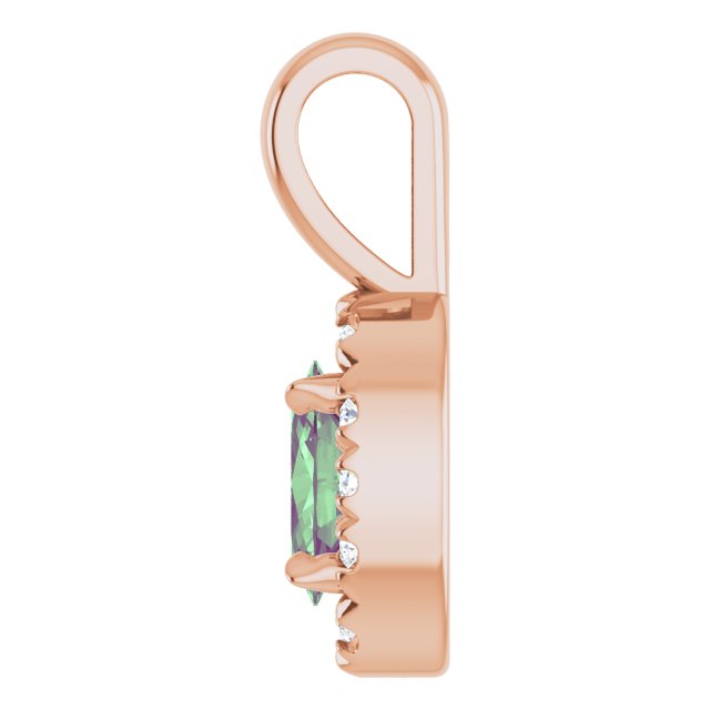 14K Lab-Grown Alexandrite & Emerald 5x3 mm with .05 CTW Natural Diamond Halo Pendant