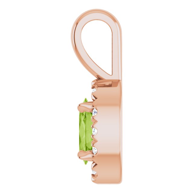14K Rose 5x3 mm Natural Peridot & .05 CTW Natural Diamond Halo-Style Pendant
