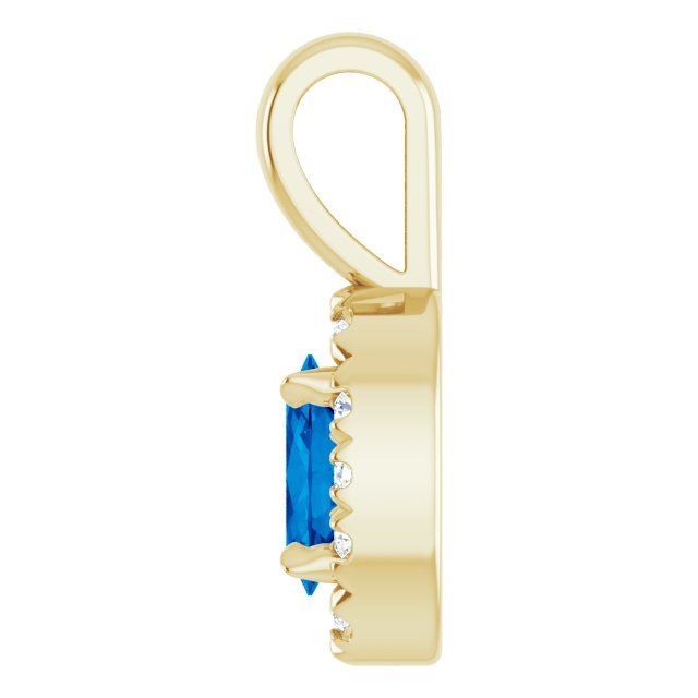 14K Yellow 5x3 mm Lab-Grown Blue Sapphire & .05 CTW Natural Diamond Halo-Style Pendant
