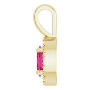 14K Yellow 5x3 mm Natural Ruby & .05 CTW Natural Diamond Halo-Style Pendant