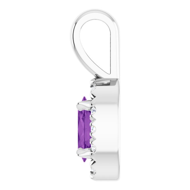 Sterling Silver 5x3 mm Natural Amethyst & .05 CTW Natural Diamond Halo-Style Pendant