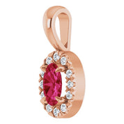14K Rose 5x3 mm Natural Ruby & .05 CTW Natural Diamond Halo-Style Pendant