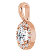 14K Rose 5x3 mm Natural White Sapphire & .05 CTW Natural Diamond Halo-Style Pendant