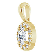 14K Yellow 5x3 mm Natural White Sapphire & .05 CTW Natural Diamond Halo-Style Pendant