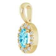 14K Yellow 5x3 mm Natural Aquamarine & .05 CTW Natural Diamond Halo-Style Pendant