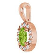 14K Rose 5x3 mm Natural Peridot & .05 CTW Natural Diamond Halo-Style Pendant