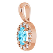 14K Rose 5x3 mm Natural Aquamarine & .05 CTW Natural Diamond Halo-Style Pendant
