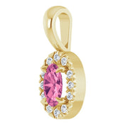 14K Yellow 5x3 mm Natural Pink Tourmaline & .05 CTW Natural Diamond Halo-Style Pendant