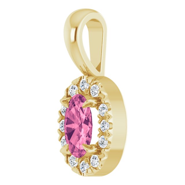 14K Yellow 5x3 mm Natural Pink Tourmaline & .05 CTW Natural Diamond Halo-Style Pendant
