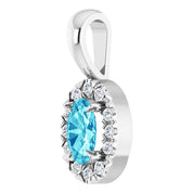 Sterling Silver 5x3 mm Natural Blue Zircon & .05 CTW Natural Diamond Halo-Style Pendant