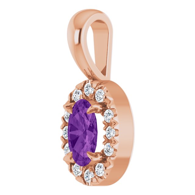 14K Rose 5x3 mm Natural Amethyst & .05 CTW Natural Diamond Halo-Style Pendant