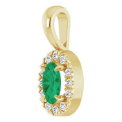 14K Yellow 5x3 mm Natural Emerald & .05 CTW Natural Diamond Halo-Style Pendant