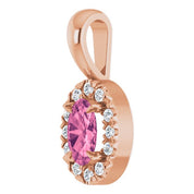 14K Rose 5x3 mm Natural Pink Tourmaline & .05 CTW Natural Diamond Halo-Style Pendant