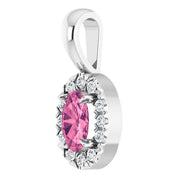 14K White 5x3 mm Natural Pink Tourmaline & .05 CTW Natural Diamond Halo-Style Pendant