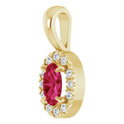14K Yellow 5x3 mm Natural Ruby & .05 CTW Natural Diamond Halo-Style Pendant