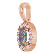 14K Lab-Grown Alexandrite & Emerald 5x3 mm with .05 CTW Natural Diamond Halo Pendant