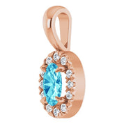 14K Rose 5x3 mm Natural Blue Zircon & .05 CTW Natural Diamond Halo-Style Pendant