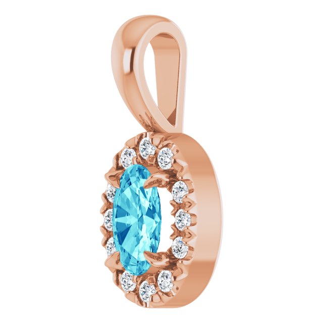 14K Rose 5x3 mm Natural Blue Zircon & .05 CTW Natural Diamond Halo-Style Pendant