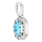 14K White 5x3 mm Natural Aquamarine & .05 CTW Natural Diamond Halo-Style Pendant