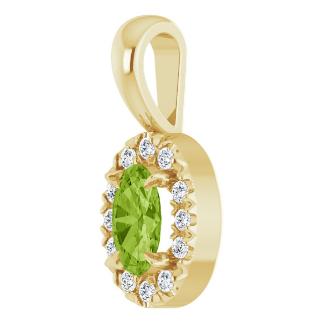 14K Yellow 5x3 mm Natural Peridot & .05 CTW Natural Diamond Halo-Style Pendant