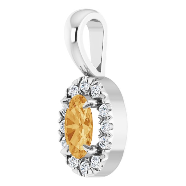 Sterling Silver 5x3 mm Natural Citrine & .05 CTW Natural Diamond Halo-Style Pendant