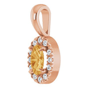 14K Rose 5x3 mm Natural Citrine & .05 CTW Natural Diamond Halo-Style Pendant