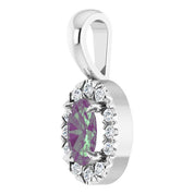 14K Lab-Grown Alexandrite & Emerald 5x3 mm with .05 CTW Natural Diamond Halo Pendant