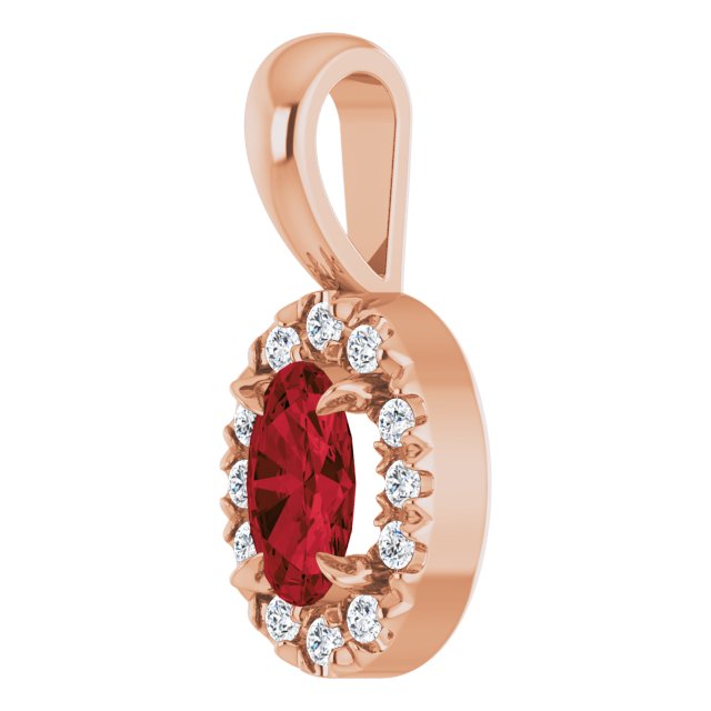 14K Rose 5x3 mm Natural Mozambique Garnet & .05 CTW Natural Diamond Halo-Style Pendant
