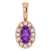 14K Rose 5x3 mm Natural Amethyst & .05 CTW Natural Diamond Halo-Style Pendant
