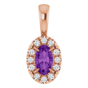 14K Rose 5x3 mm Natural Amethyst & .05 CTW Natural Diamond Halo-Style Pendant