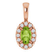 14K Rose 5x3 mm Natural Peridot & .05 CTW Natural Diamond Halo-Style Pendant