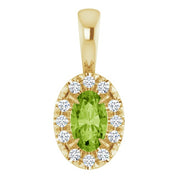 14K Yellow 5x3 mm Natural Peridot & .05 CTW Natural Diamond Halo-Style Pendant