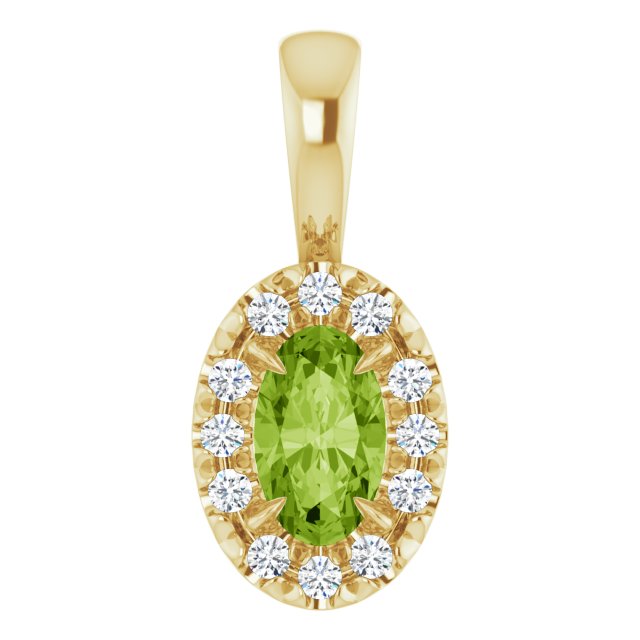14K Yellow 5x3 mm Natural Peridot & .05 CTW Natural Diamond Halo-Style Pendant